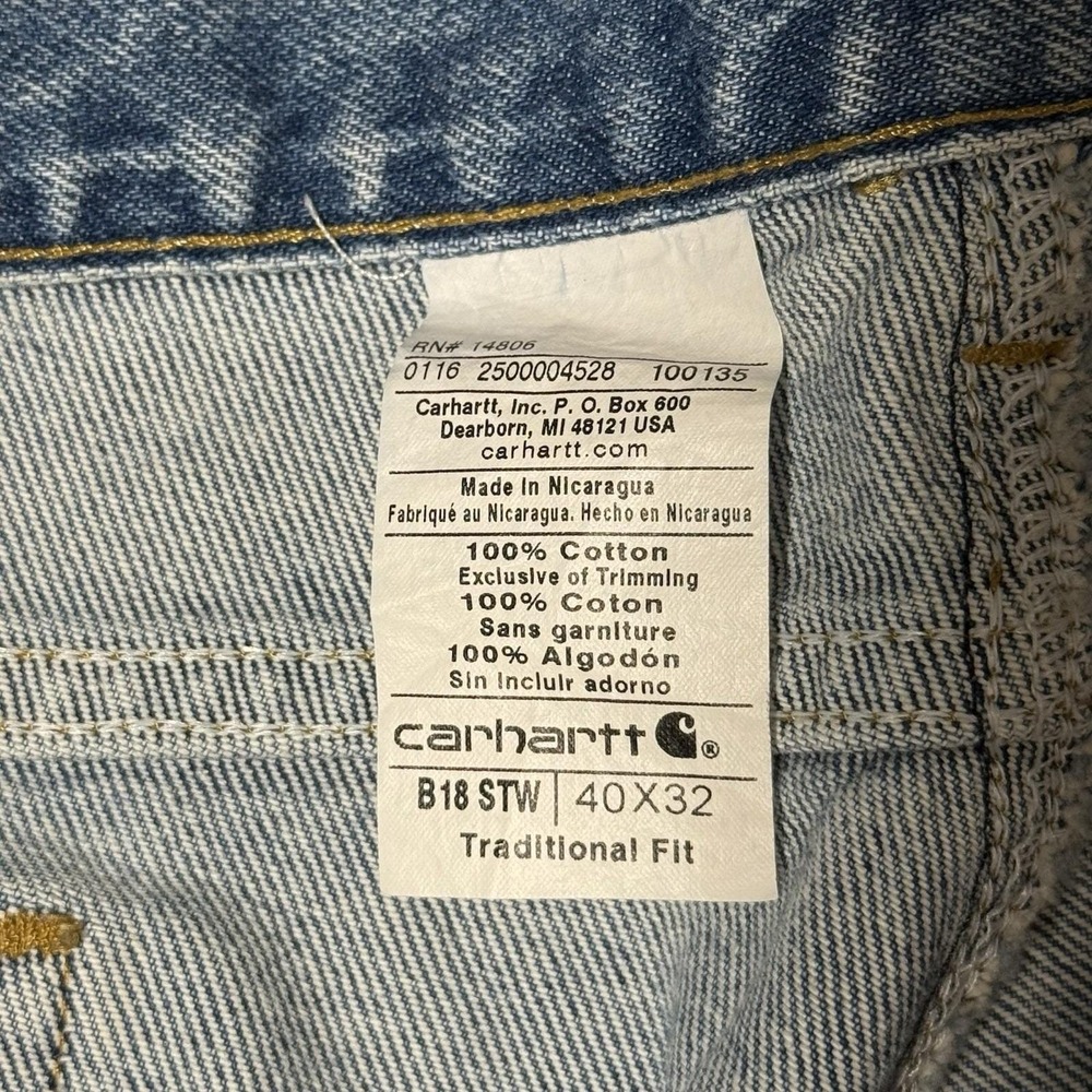 Carhartt Jeans Men's 40x32 Traditional Fit Denim RN 14806 B18 STW Dearborn Made - Picture 8 of 10